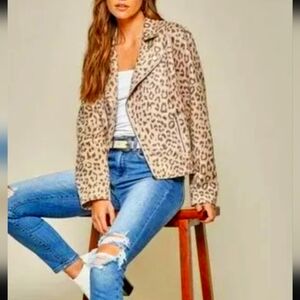 AndreeByUnit Cheetah Leopard Print Moto Jacket Faux Microsuede